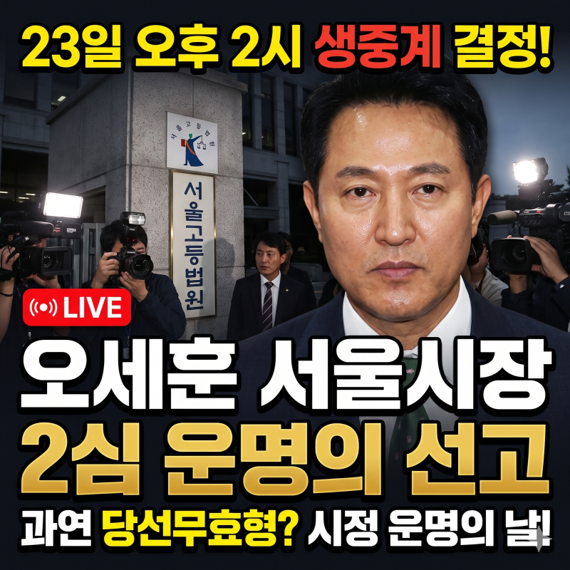 오세훈 서울시장 2심 선고 23일 생중계 결정! 명태균 여론조사 대납 의혹 당선무효형 나올까?