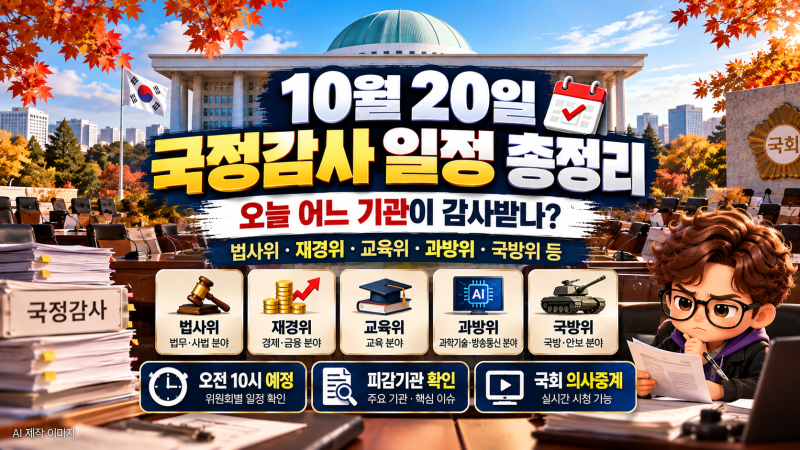 10월 20일 국정감사 일정 총정리｜오늘 피감기관·상임위·국회 생중계 어디서 볼까?