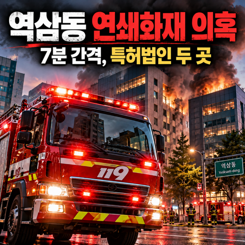 강남 역삼동 연쇄방화 의혹… 7분 간격 불난 두 사무실은 모두 '특허법인'이었다