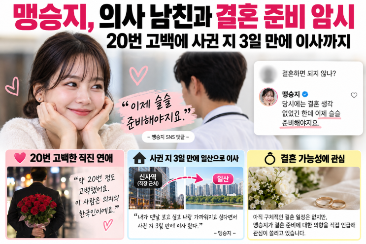 <b>맹승지</b> <b>결혼</b> 임박.. 남자친구는 누구? 러브스토리 풀 공개