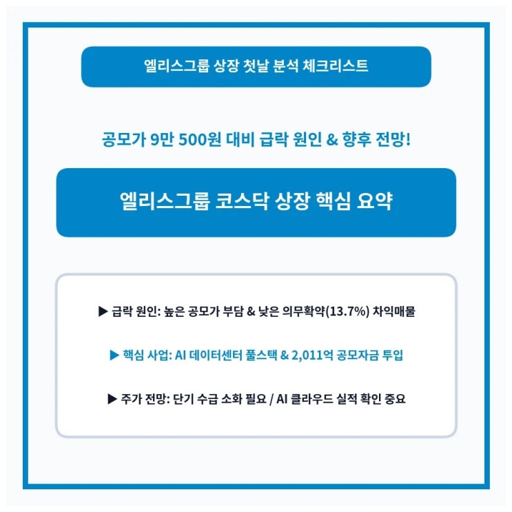<b>엘리스그룹</b> 코스닥 <b>상장</b> 첫날 <b>주가 급락</b> 이유와 전망
