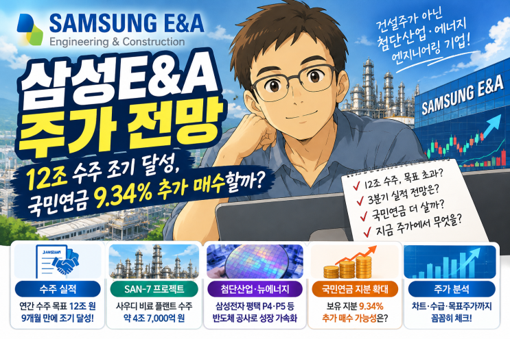 <b>삼성E&A</b> 주가 전망｜12조 수주 조기 달성, 국민연금 9.34%… 3분기 실적....