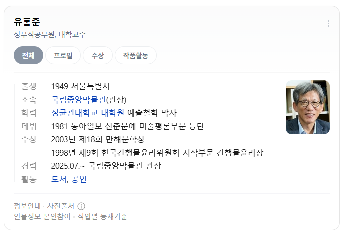 <b>유홍준</b> 국립중앙박물관장 사의, '친일파 글씨' 셀프 추천 논란 결국