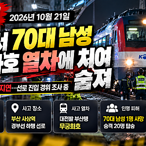 [속보] 2026 부산 사상역 무궁화호 열차 사망 사고｜70대 남성 선로서 숨져…열차 최대 1시간 ....