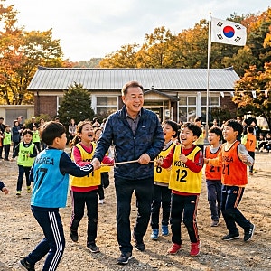 이재명 대통령 익산 초등학교 운동회 깜짝 방문, 짐볼 맞고 SNS 맞팔까지