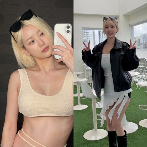"로제 느낌 난다" 플래티넘 단발 치어리더의 크림 비키니 스타일