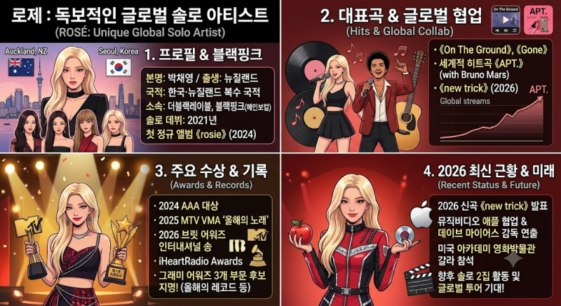 로제 프로필·대표곡·수상 경력 총정리｜APT.부터 2026년 최근 근황까지