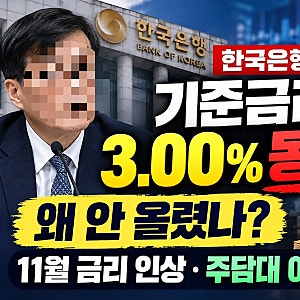 한국은행 기준금리 3.00% 동결! 왜 안 올렸나? 11월 금리 인상·주담대 이자 전망은
