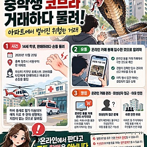 중학생 코브라 불법 거래 적발! 14세 소년이 맹독성 뱀에 물린 충격적인 이유