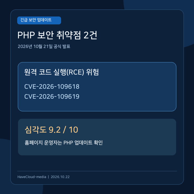 2026 <b>PHP</b> 긴급 보안 <b>취약점 발견</b>…내 홈페이지도 위험할까? 영향 버전....