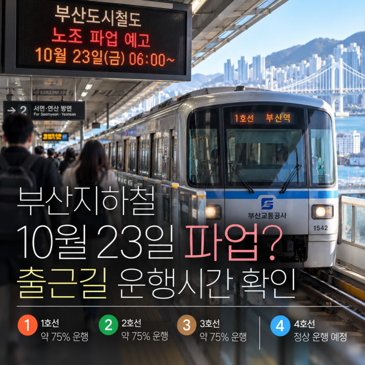 <b>부산지하철</b> 23일 <b>파업</b>하면 출근길 어떻게 될까? 1~4호선 운행시간 정....