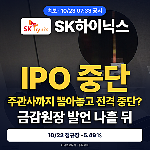 [속보] SK하이닉스 "주관사까지 뽑아놓고 전격 중단?" SK하이닉스 솔리다임 IPO 중단 공시, 금감....