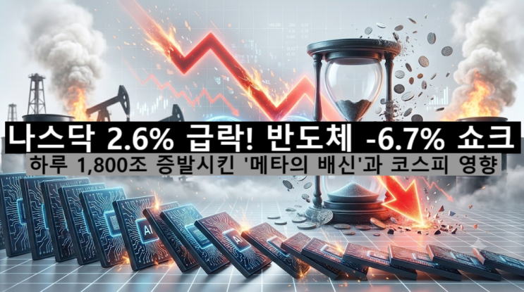 <b>나스닥 급락</b> 2.6%·반도체 폭락 6.7%! 메타 현금 고갈 쇼크와 오늘 코스....