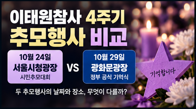 <b>이태원참사 4주기</b> 추모행사 비교｜10월 24일 서울시청광장 vs 29일 광....