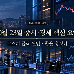 10월 23일 금요일 실시간 뉴스속 증시/경제 핵심 요약! 코스피 급락 원인과 환율 총정리