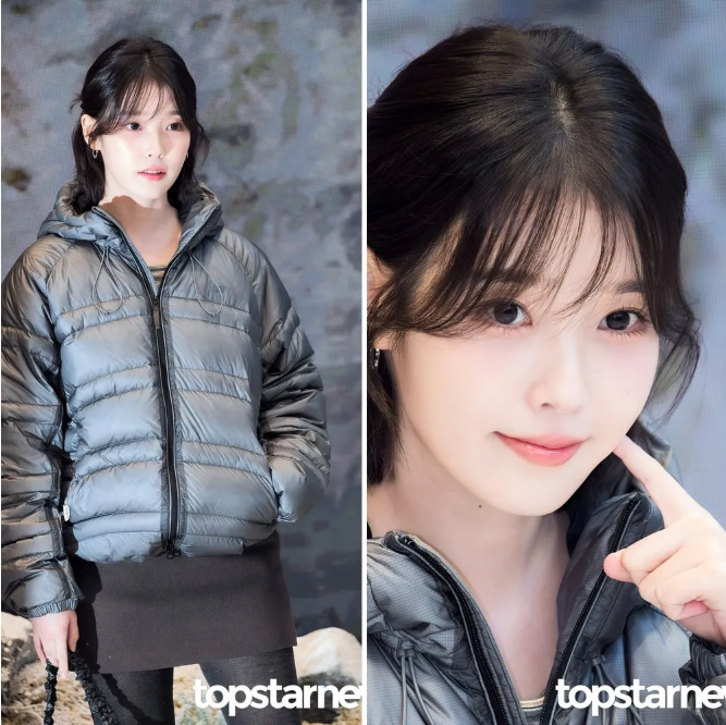 출시 하루 만에 완판된 패딩인데.. 미니스커트에 레그워머로 입은 아이유