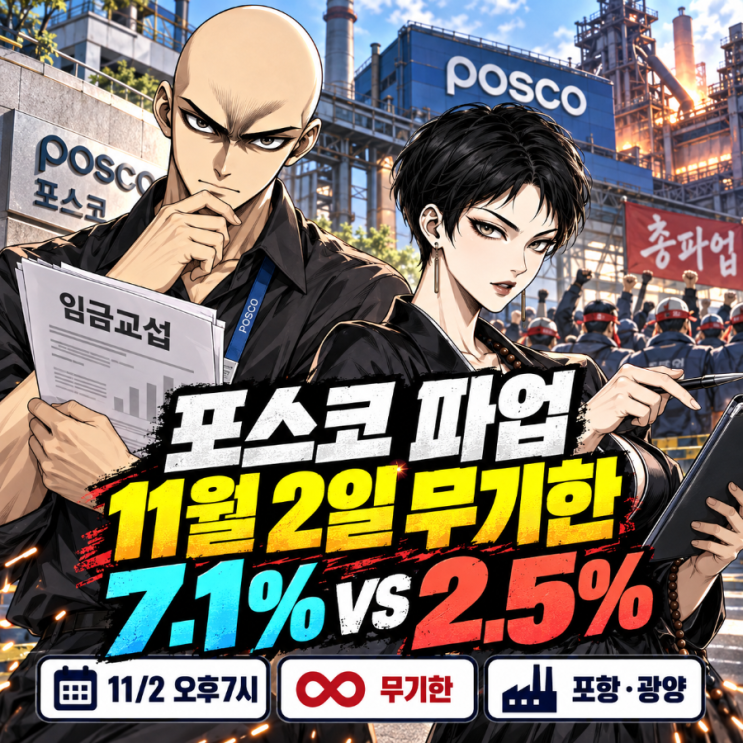 <b>포스코</b> 파업 11월 2일 무기한 예고, 기본급 7.1% 요구에 회사는 2.5% 왜 ....