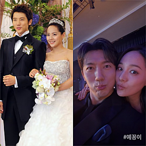 "4개월간 인사만 하던 사이" 유진♥기태영, 결혼 15년 차 블랙 커플룩 근황