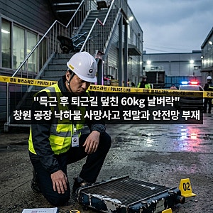 4m 높이서 떨어진 60kg 변압기 라디에이터 | 창원 부품공장 40대 여성 근로자 낙하물 사망 사고....