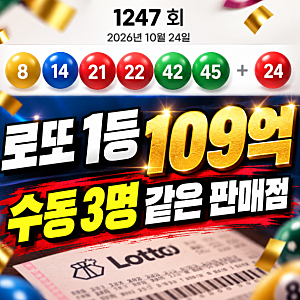 로또 1247회 1등 109억 당첨자 나왔나…수동 3장 같은 판매점 위치 어디?