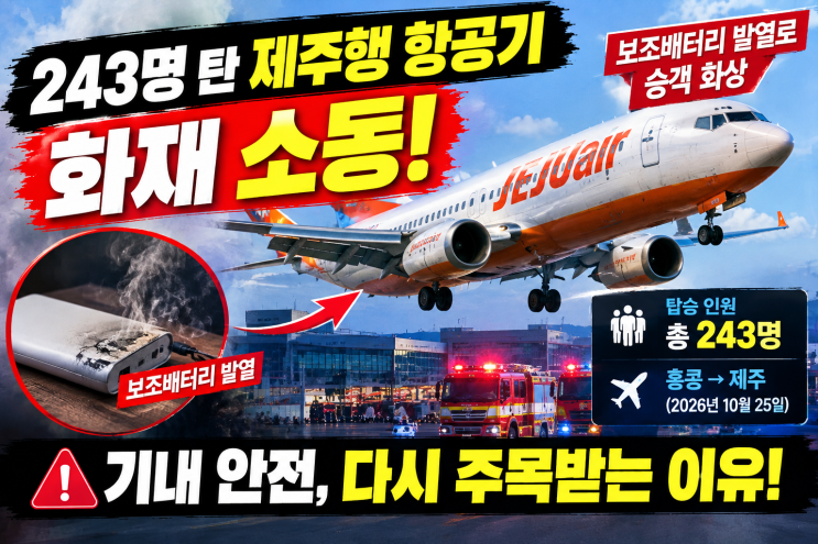 <b>제주행 항공기 화재</b> 소동, 243명 탑승 중 무슨 일이? 보조배터리 발열....