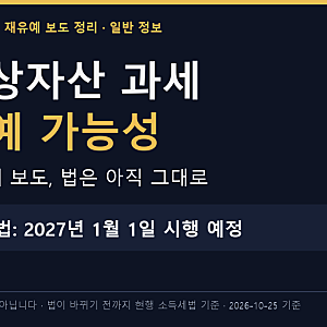 가상자산 과세 유예 가능성｜재유예 보도, 2027년 시행은 아직 그대로 (7편)