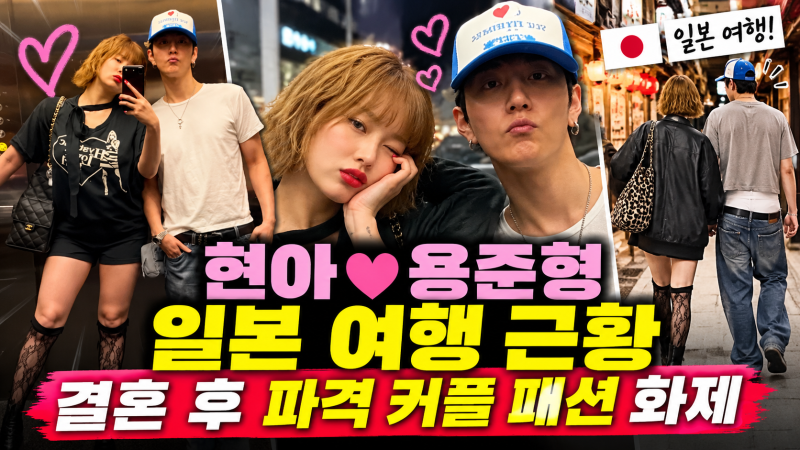 현아 근황 최근 모습, 남편 용준형과 일본 여행 사진 공개…결혼 후 파격 커플 패션, 망사 스....