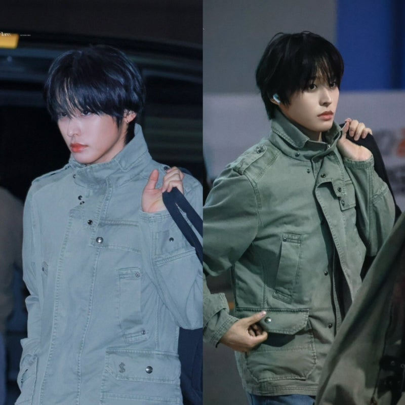 엔시티위시 리쿠 야상 필드 자켓..공항룩!(스키즘 인듀싱 WMW MILITARY JACKET KHAKI)
