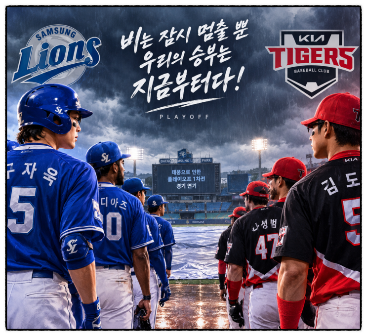 <b>삼성-KIA</b> 플레이오프 <b>1차전</b> 우천 <b>취소</b>, 포스트시즌 일정 하루 씩 연기