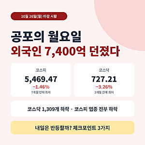 코스피 7개월 최저 · 코스닥 3% 급락, 외국인 7,400억 던졌다｜1,309개 종목 추락한 공포의 월요....