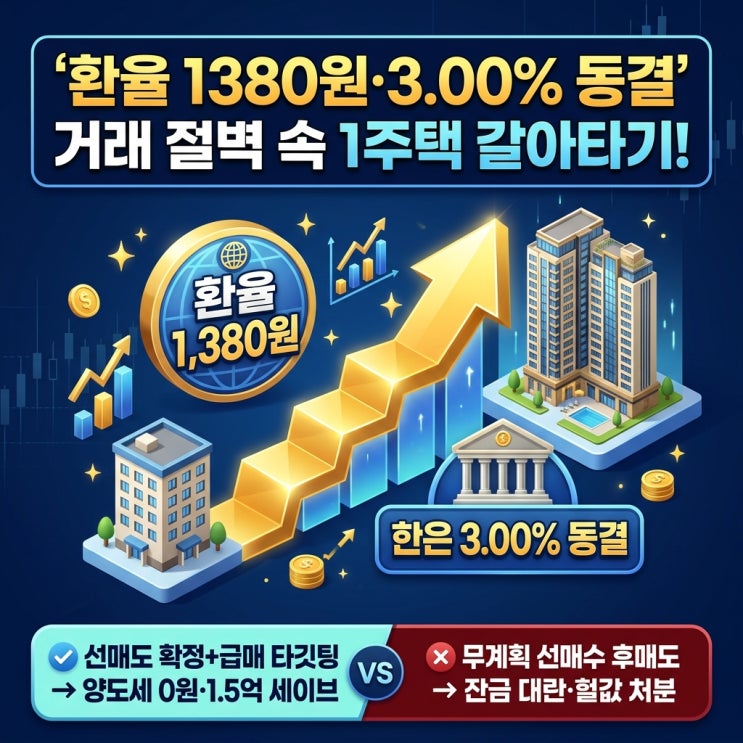 원달러 1380원 환율과 한은 3.00% 동결 속 <b>서울</b> 아파트 <b>거래 절벽</b> 속 1....