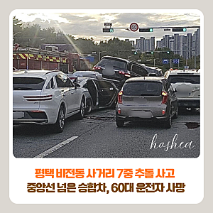 평택 비전동 사거리 7중 추돌 사고 | 중앙선 넘은 승합차, 60대 운전자 사망·7명 부상
