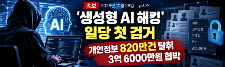 생성형 <b>AI</b> 악용 <b>해킹</b> 사건 2026｜개인정보 820만 건 탈취, 38개 업체 피....