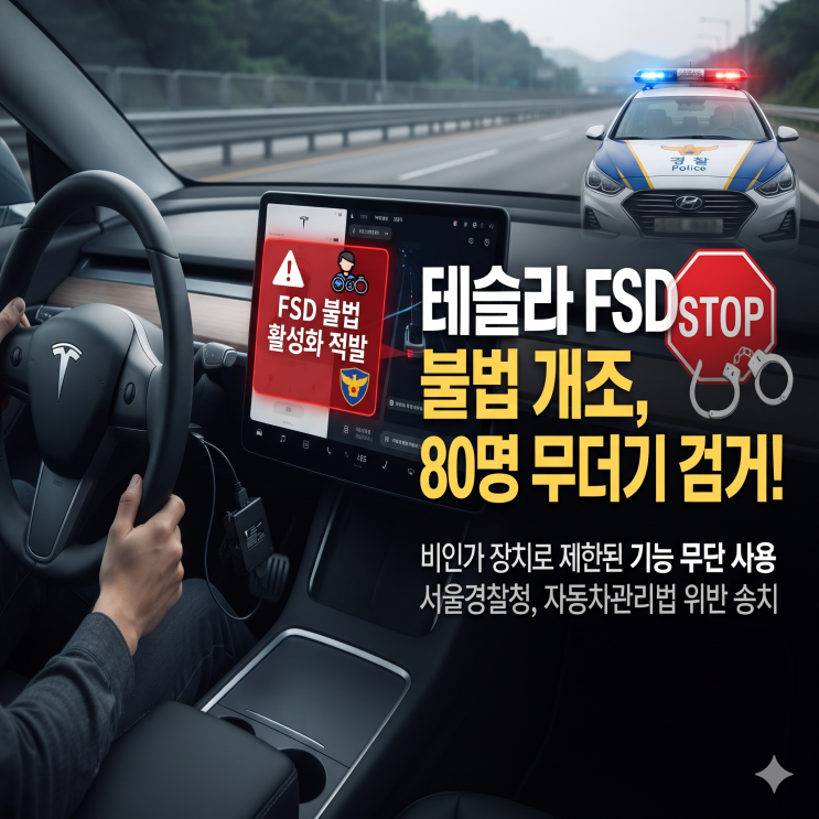 <b>테슬라</b> FSD <b>불법 활성화</b> 적발! 비인가 장치로 완전자율주행 뚫은 80명....