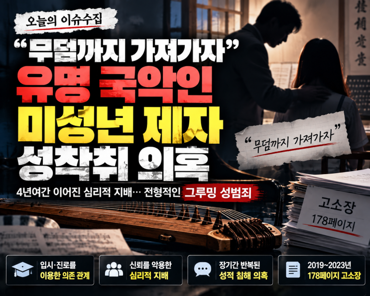 <b>유명 국악인</b> 미성년 제자 <b>성착취</b> 의혹, "무덤까지 가져가자"…그루....