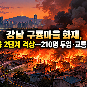 강남 구룡마을 화재, 소방 대응 2단계 격상…210명 투입·교통통제 상황
