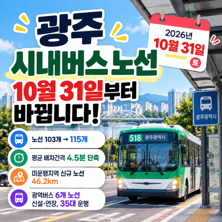 <b>광주 시내버스 노선 개편</b>, 10월 31일부터 무엇이 달라질까?