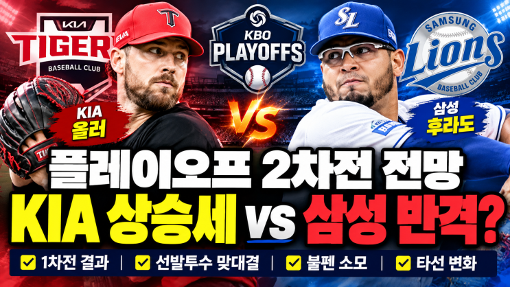 프로야구 플레이오프 2차전 전망…KIA 파죽의 6연승, <b>삼성 후라도</b> 앞....