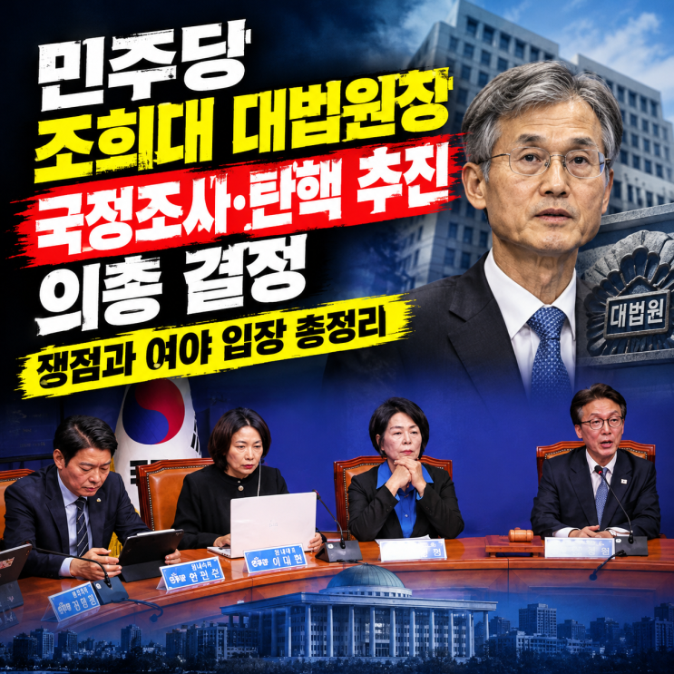 <b>민주당</b> 조희대 대법원장 <b>국정조사</b>·탄핵 추진 의총 결정, 쟁점과 여....