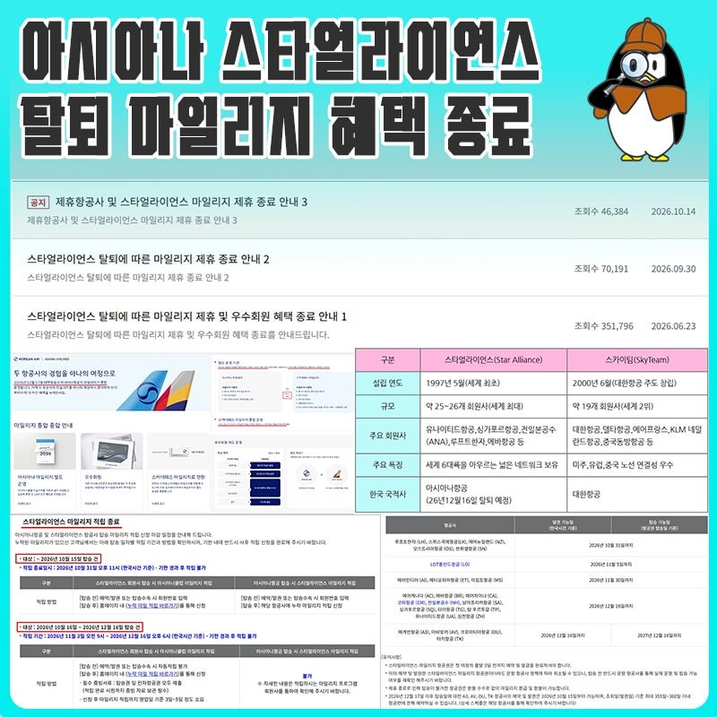 아시아나 스타얼라이언스 탈퇴 마일리지 혜택 종료