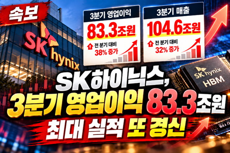 <b>SK하이닉스</b> 3분기 <b>영업이익 83조</b> 돌파! 매출 104조 역대 최대 실적, 주....