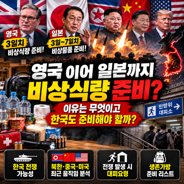 영국·<b>일본</b> 3일치 <b>비상식량</b> 권고, 한국도 준비해야 할까? 북한 전쟁 ....