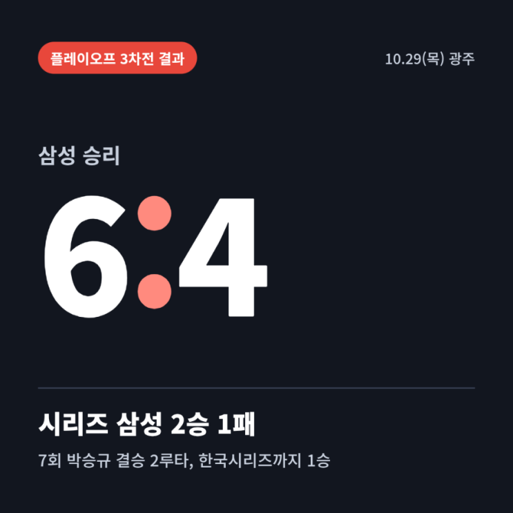 플레이오프 3차전 삼성 6-4 승리 분석 & 4차전 전망 – 7회 <b>박승규</b> 결....
