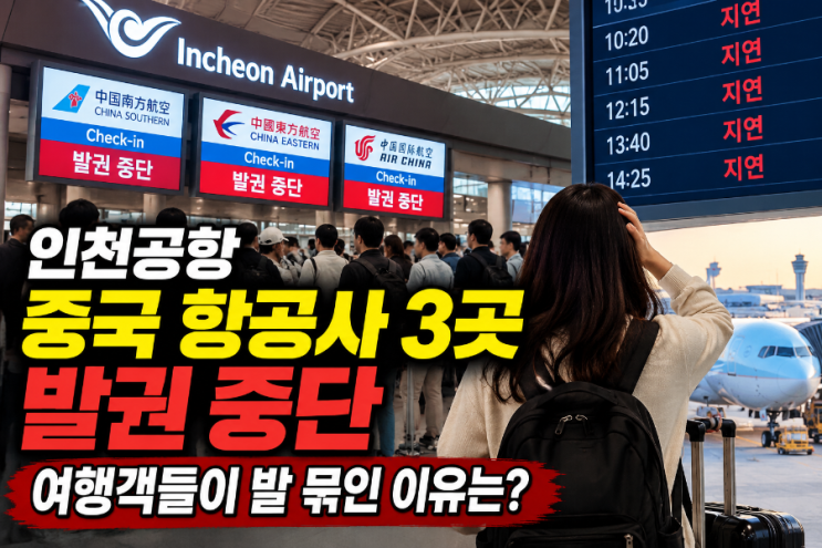 인천공항 중국 <b>항공사 3곳</b> 발권 중단..여행객들이 발 묶인 이유