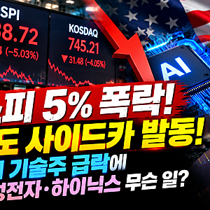 코스피 5% 폭락에 매도 사이드카 발동! 삼성전자·SK하이닉스 급락, 미국 AI 기술주에 무슨 일....