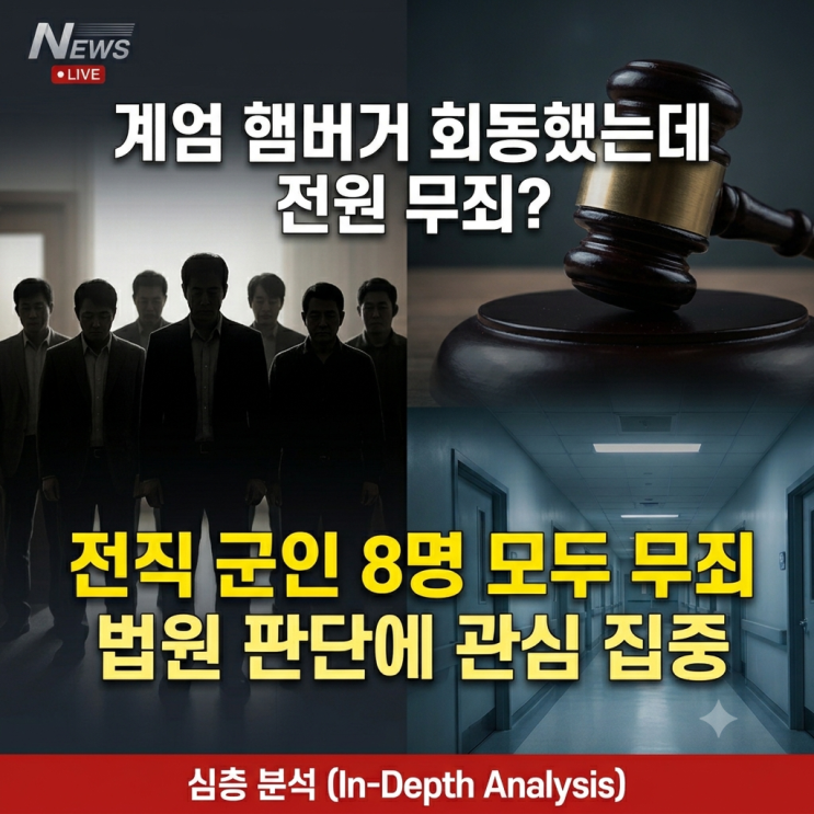 "계엄 <b>햄버거 회동</b>했는데 전원 <b>무죄</b>? 전직 군인 8명 모두 <b>무죄</b>, 특검....