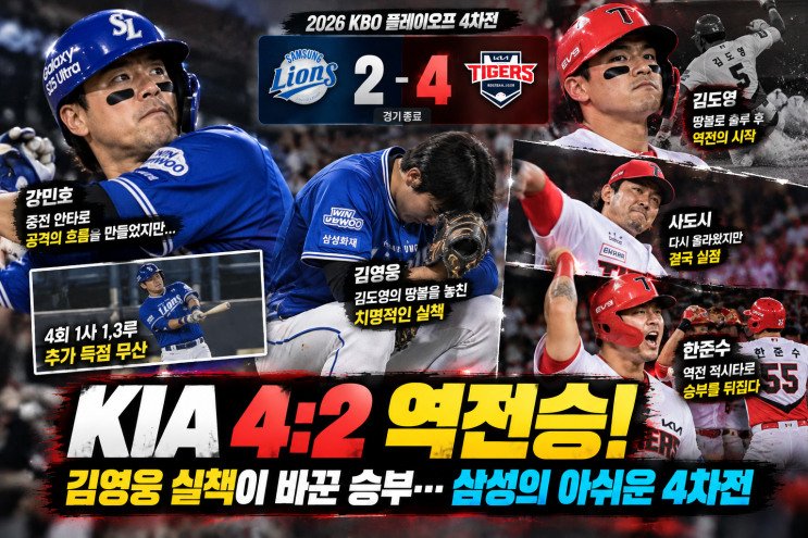 삼성 KIA 플레이오프 4차전 리뷰｜<b>김영웅</b> 치명적 <b>실책</b>, 사토시 표적....