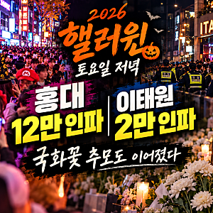 2026 핼러윈 홍대 12만·이태원 2만 인파, 국화꽃 추모 이어진 토요일 밤
