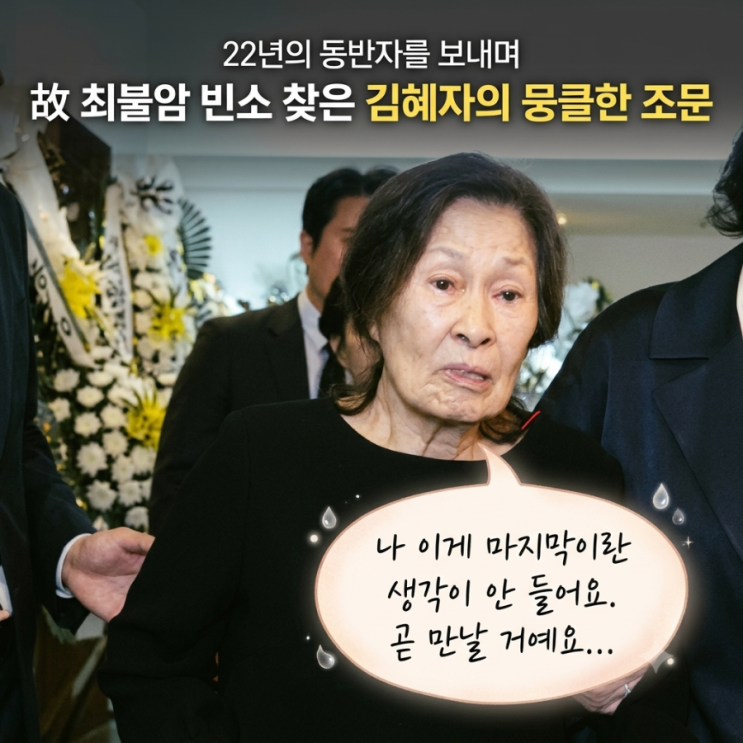 故 <b>최불암 빈소</b> 찾은 <b>김혜자</b>의 뭉클한 <b>조문</b>.."나 이게 마지막이란 생....