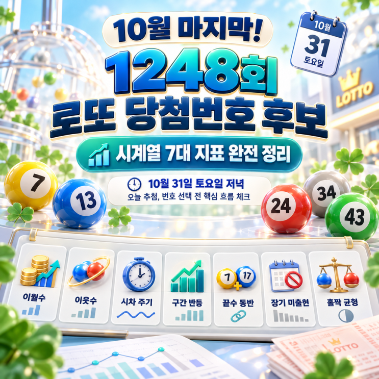 <b>1248회 로또 당첨번호</b> 예상<b>번호</b> 10월 최종 후보<b>번호</b>, 시계열 7대 지표 ....
